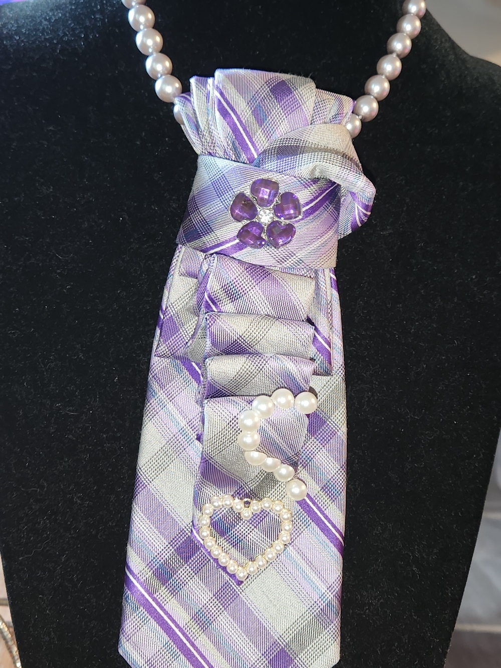 Purple Plaid Decorative Tie Necklace